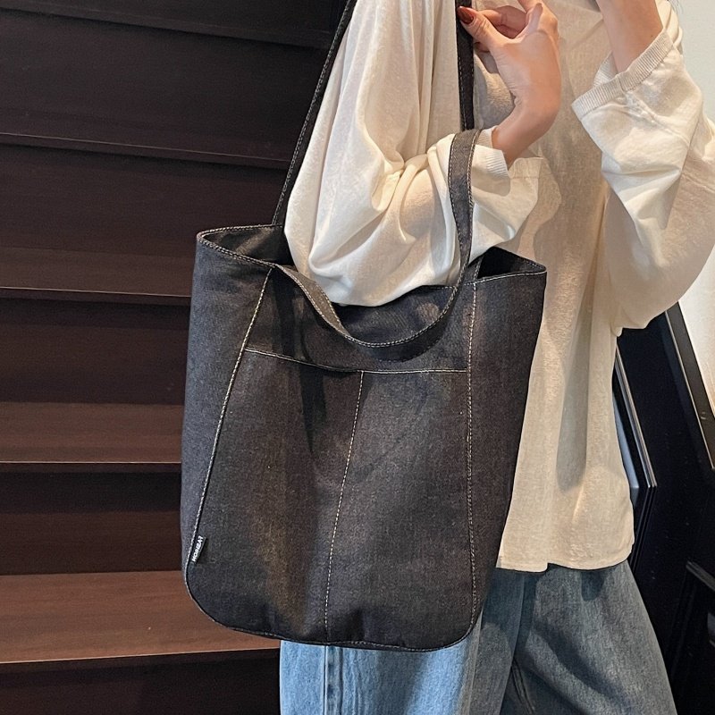韩版牛仔托特包包女大容量休闲百搭通勤包学生上课单肩手提帆布袋,淘宝优惠券,粉丝福利购,淘宝优惠卷
