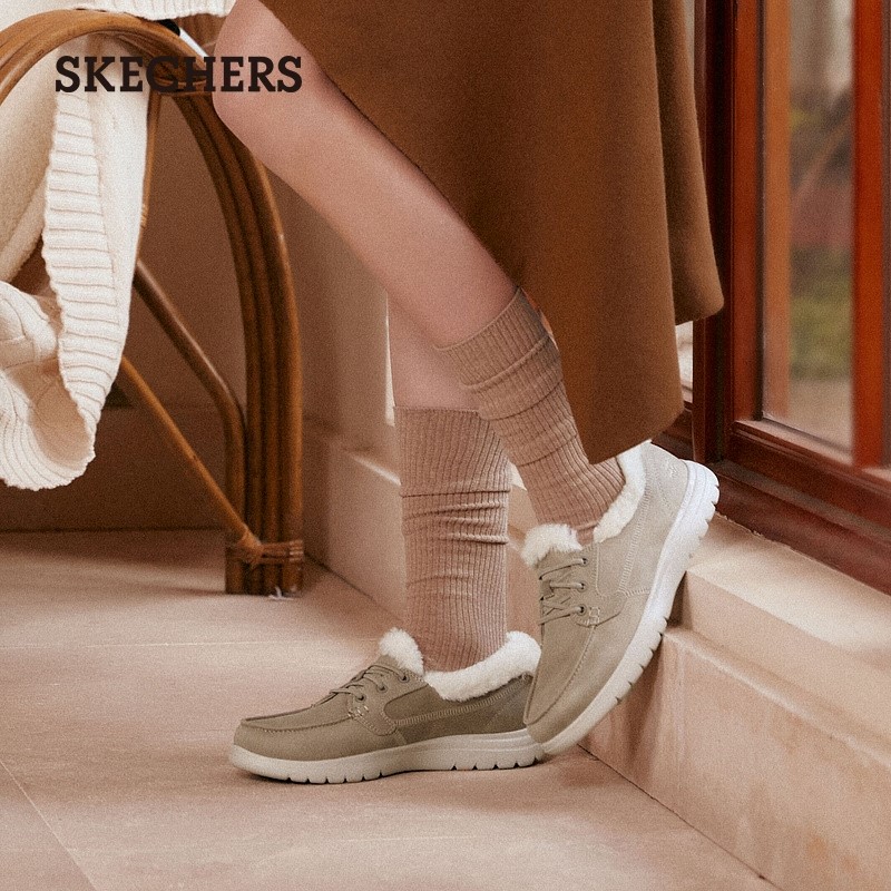 Skechers斯凯奇2022秋冬单鞋女平底加绒保暖舒适休闲鞋子136446