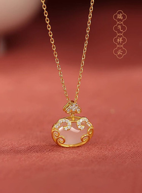 S925银祥云如意锁项链女生轻奢国风白玉髓吊坠新款锁骨链新年礼物