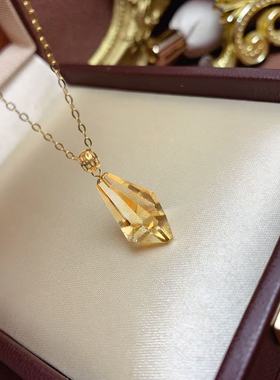 18k金扣头天然黄水晶紫水晶吊坠