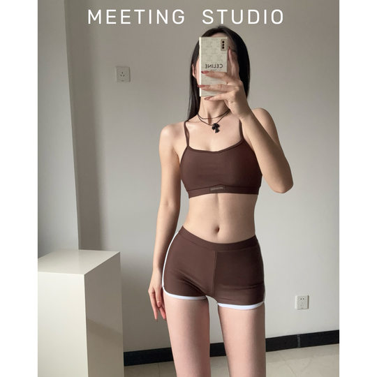 遇见MEETING泳衣女性感辣妹长袖防晒罩衫分体三件套泳装运动显瘦