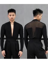 6K Latin dance suit mens blouses T-mesh yarn long sleeves practiced with light and thin and breathable to take up the art of the art