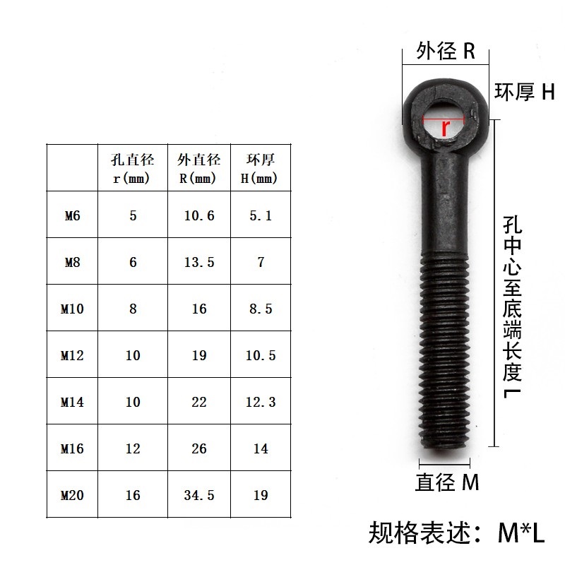 发黑GB798活节螺丝 鱼眼活接螺栓带孔吊环螺栓螺钉M8M10M12M14M16