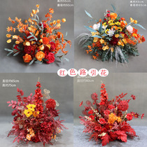 Wedding Celebration Red Road Guide Flower Pot Flower Wedding Hall Flowers and Ball Flower Flowers Post Simulation Flower Stage Background Greeting Bento Flower Art Pendulum