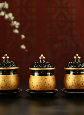 新中式陶瓷黑色供水专用杯家用带盖底座贡水杯净水杯佛前杯