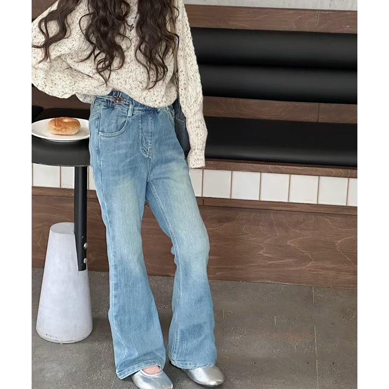 女童喇叭牛仔裤儿童洋气宽松直筒裤中大童休闲阔腿长裤子2025春单 - 图1