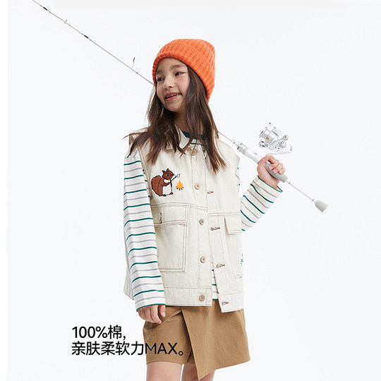 儿童牛仔马甲童装2025秋装新品男女童复古无袖背心刺绣上衣亲子款