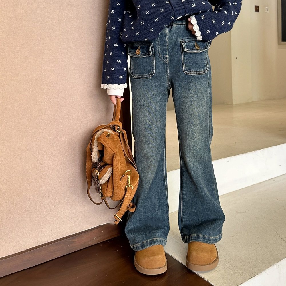 女童微喇叭牛仔裤直筒宽松加绒显瘦长裤童装儿童中大童秋冬阔腿,淘宝优惠券,粉丝福利购,淘宝优惠卷