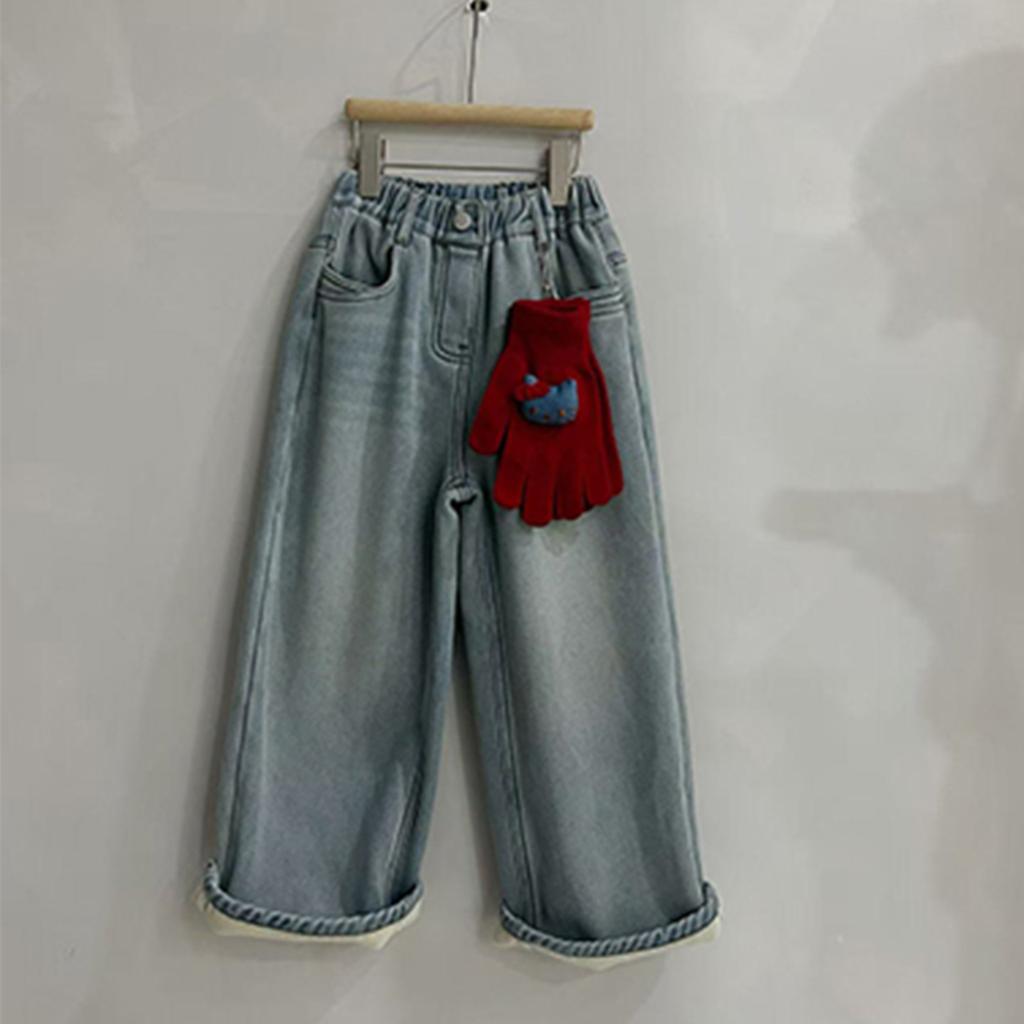 潮牌冬装女童一体绒直筒牛仔裤中大童宽松直筒阔腿裤男童装休闲裤,淘宝优惠券,粉丝福利购,淘宝优惠卷