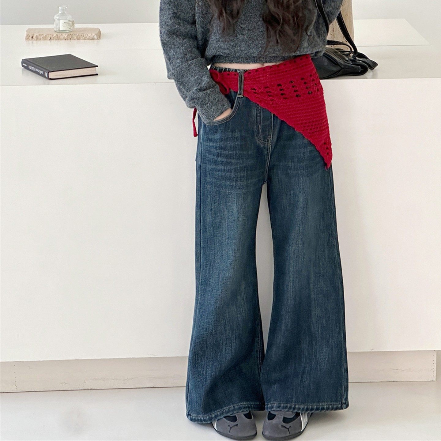 韩系女童一体绒喇叭牛仔裤2025秋冬加绒加厚儿童裤子小个子直筒裤,淘宝优惠券,粉丝福利购,淘宝优惠卷