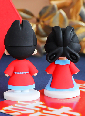 古风婚礼家居装饰中式汉服男孩女孩软胶玩偶新娘新郎结婚车载摆件