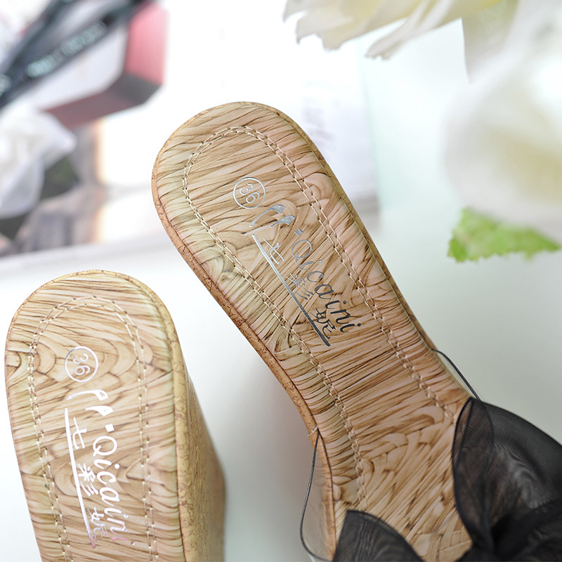 2023夏季新款凉拖休闲蝴蝶结透明厚底松糕坡跟甜美一字高跟拖鞋女,淘宝优惠券,粉丝福利购,淘宝优惠卷