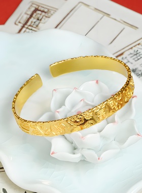 吉言錾刻手镯新中式国仿黄金镯子