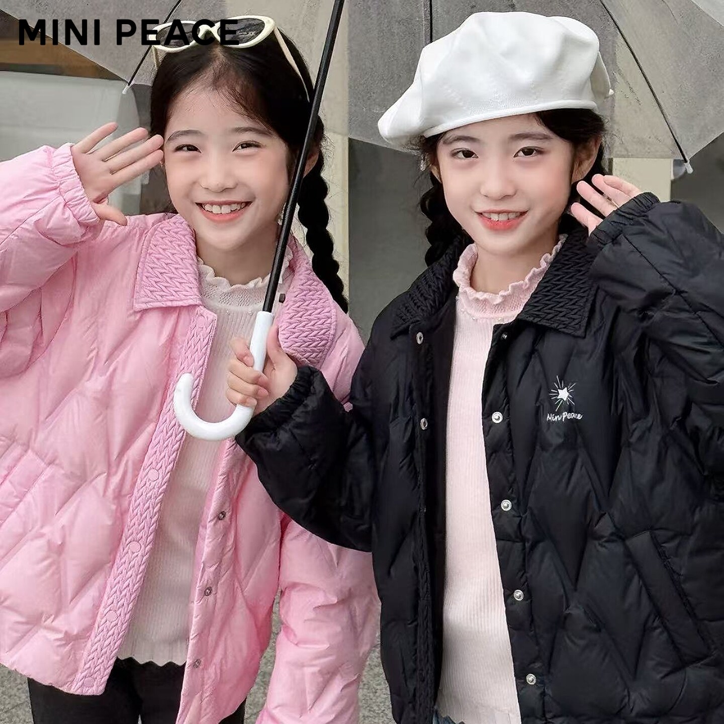 MINIPEACE太平鸟童装女童轻薄羽绒服压印三防秋冬白鸭绒洋气外套