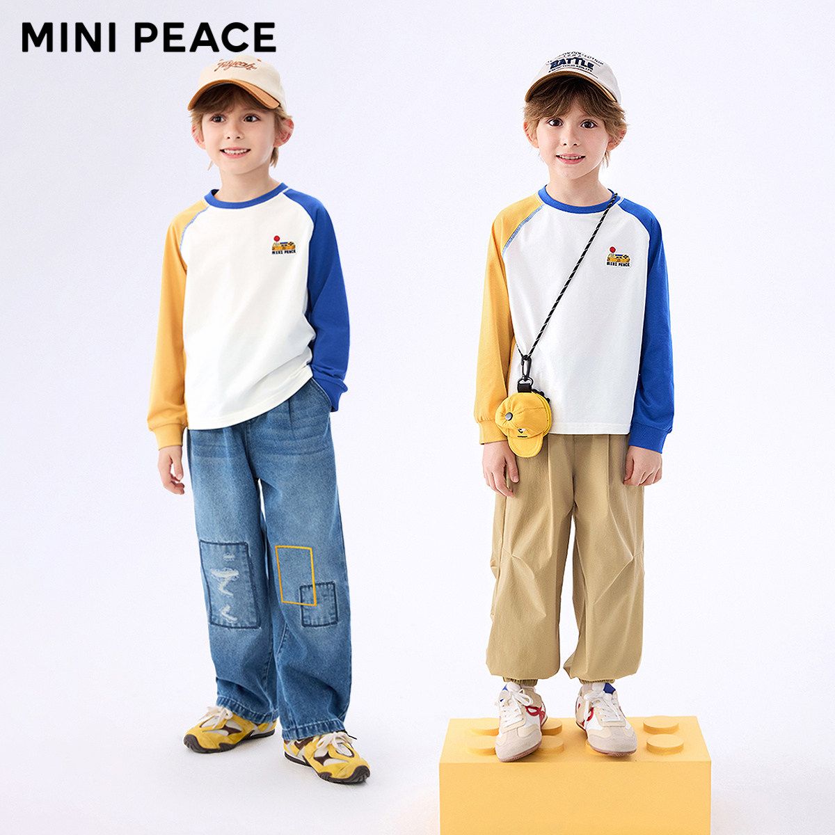 [5A抑菌]MINIPEACE太平鸟童装男童长袖T恤儿童秋装新款洋气插肩袖