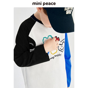 minipeace太平鸟童装春秋新男童长袖T恤儿童打底衫插肩袖卫衣潮酷