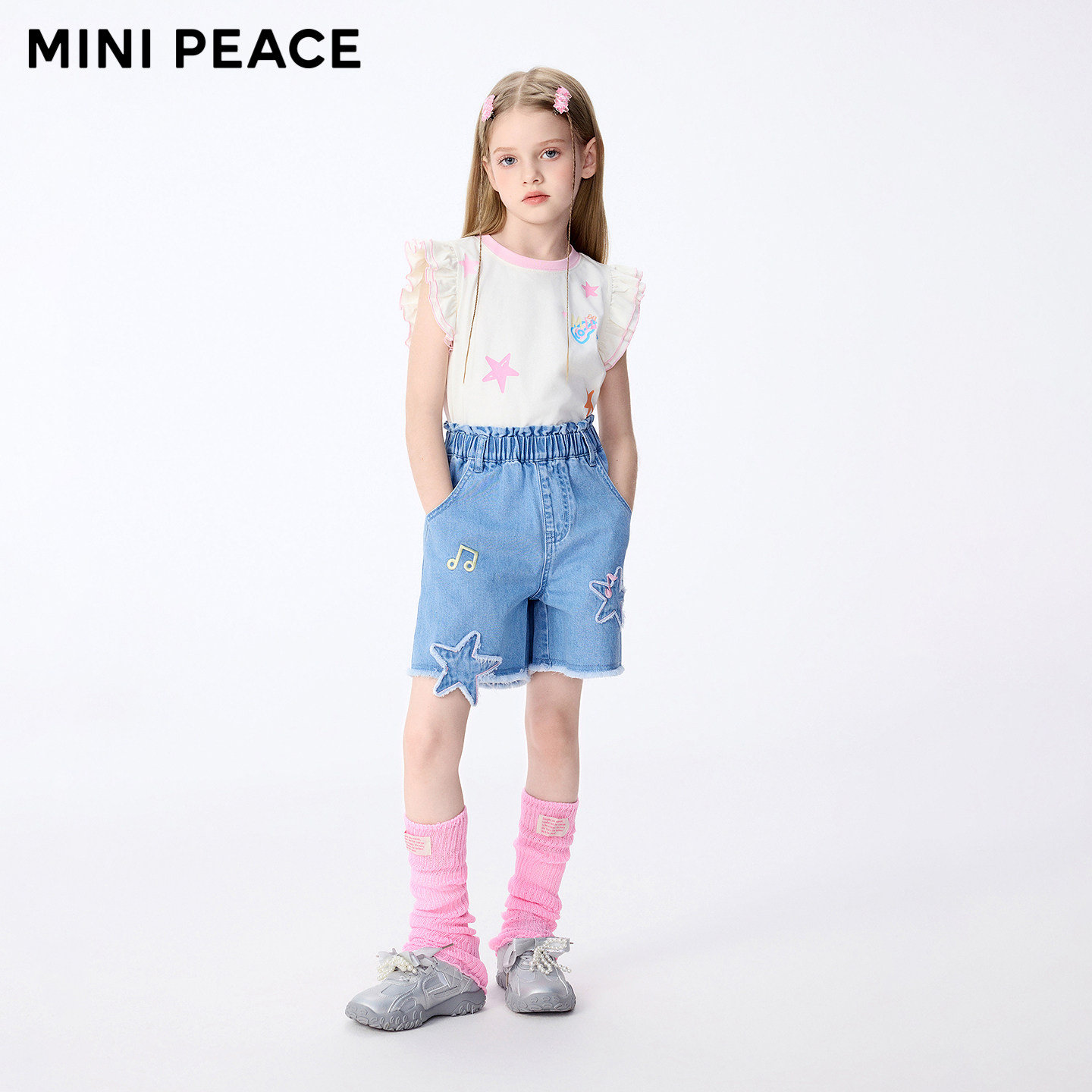 minipeace太平鸟童装女童吊带背心儿童小飞袖短袖T恤夏装上衣洋气