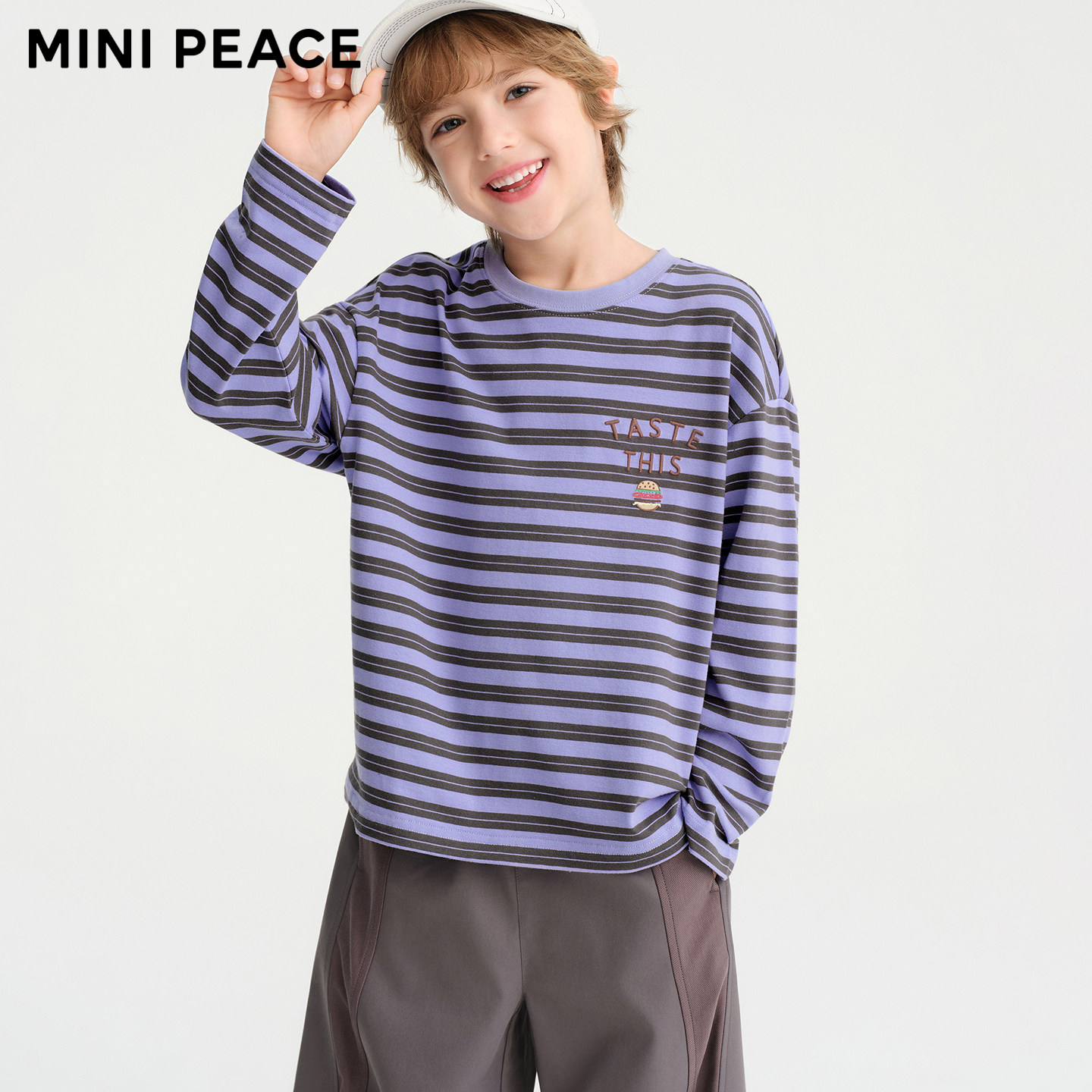 MINIPEACE太平鸟童装男童短袖T恤条纹儿童复古夏装宽松长袖上衣新