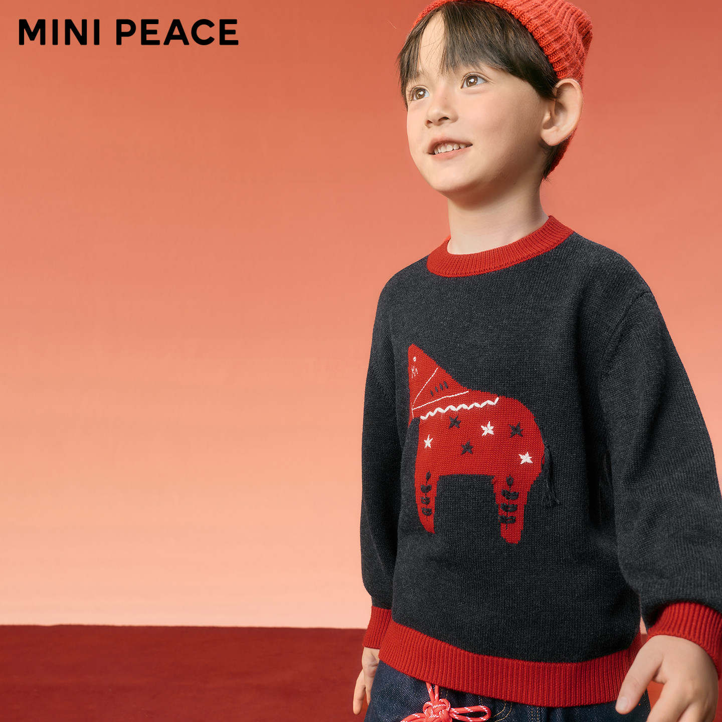 [羊毛衫]MINIPEACE太平鸟童装男童套头毛衣冬季新年衣服马年毛衫