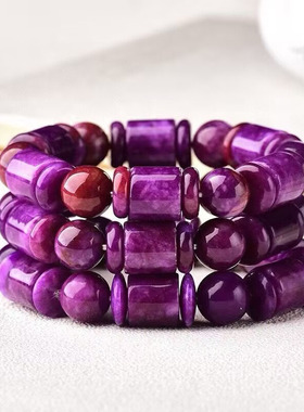 天然紫龙晶柱单圈手串 紫色饰品礼物 散珠子本命年手串