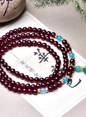 天然酒红色平安扣石榴石手串