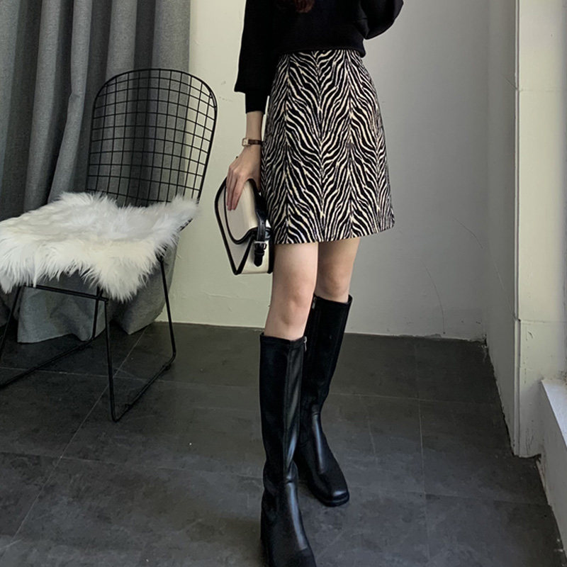 斑马纹2021年秋冬季高腰包臀半身裙 mzgg木子格格半身裙