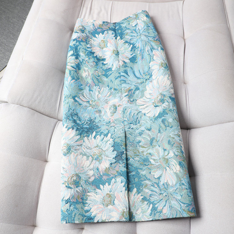 油画2022春秋高腰显瘦开叉半身裙 mzgg木子格格半身裙