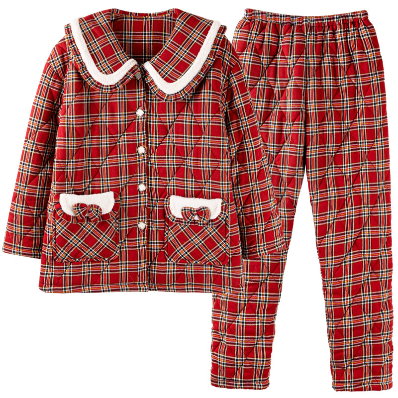 睡衣女冬季新品三层加厚夹棉袄保暖梭织格子纯棉中青年家居服套装,淘宝优惠券,粉丝福利购,淘宝优惠卷
