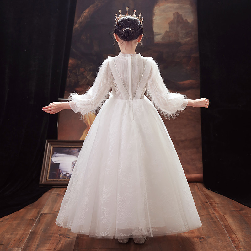 儿童礼服公主裙女童生日白色小女孩花童婚礼主持人钢琴演出服长袖,淘宝优惠券,粉丝福利购,淘宝优惠卷