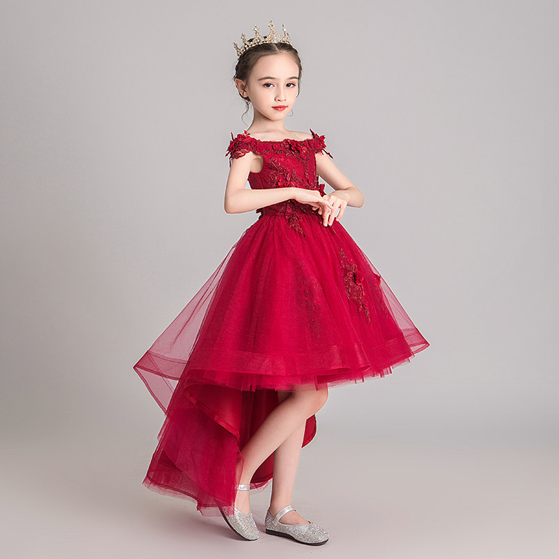 公主裙女童生日走秀洋气小女孩花童婚纱主持人儿童钢琴演出服红色,淘宝优惠券,粉丝福利购,淘宝优惠卷
