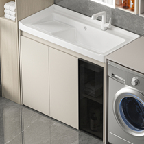 Ceramic Laundry Cabinet Balcony Laundry Pool Wash Washbasin Space Aluminum Bath Room Cabinet Ground Style Combined With Rubbing Board