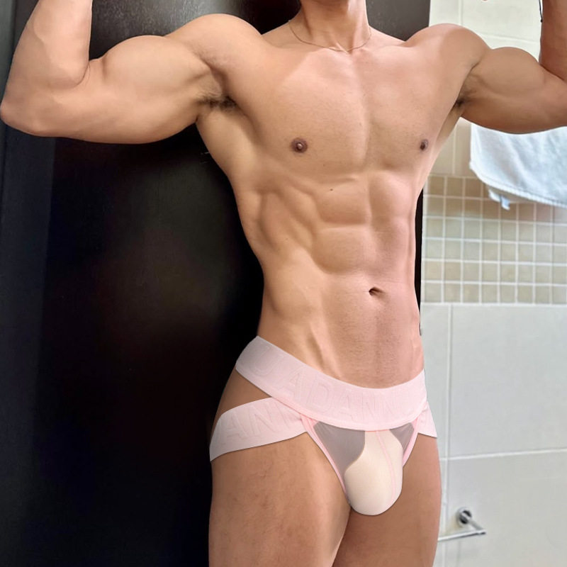 性感男士低腰紧身三角裤半透明网布冰丝健身透明U凸绑带提臀运动,淘宝优惠券,粉丝福利购,淘宝优惠卷