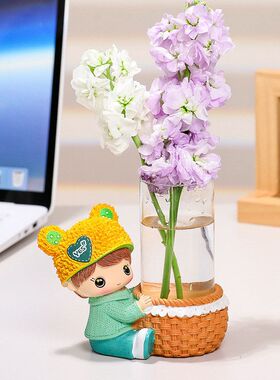 卡通呆萌娃娃水培花瓶桌面摆件