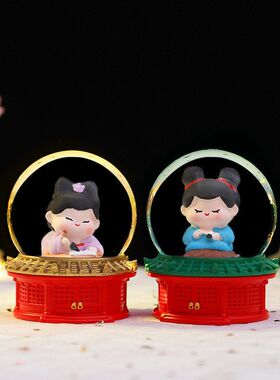 国潮古风闲时雅客水晶球盲盒创意