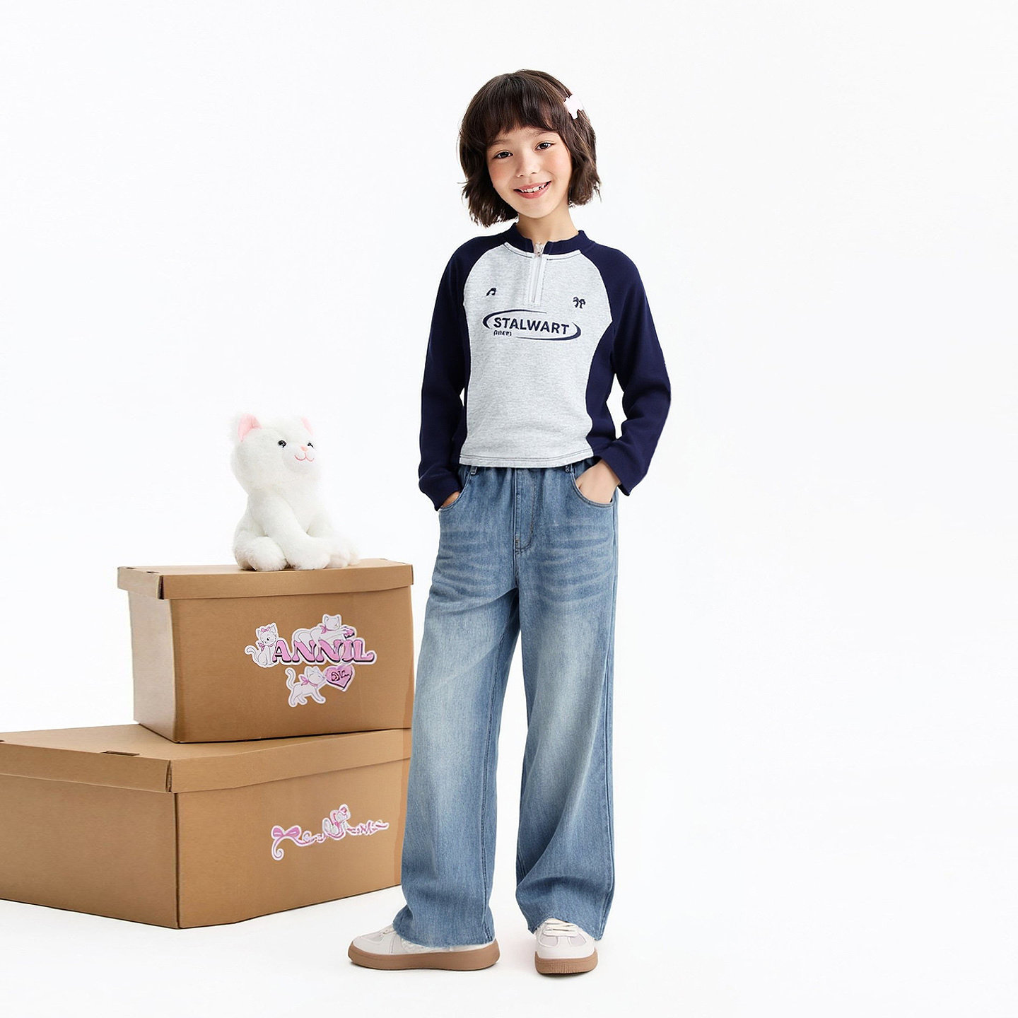 安奈儿女童装软牛仔单裤2026春季新款宽松阔腿休闲长裤舒适时髦,淘宝优惠券,粉丝福利购,淘宝优惠卷