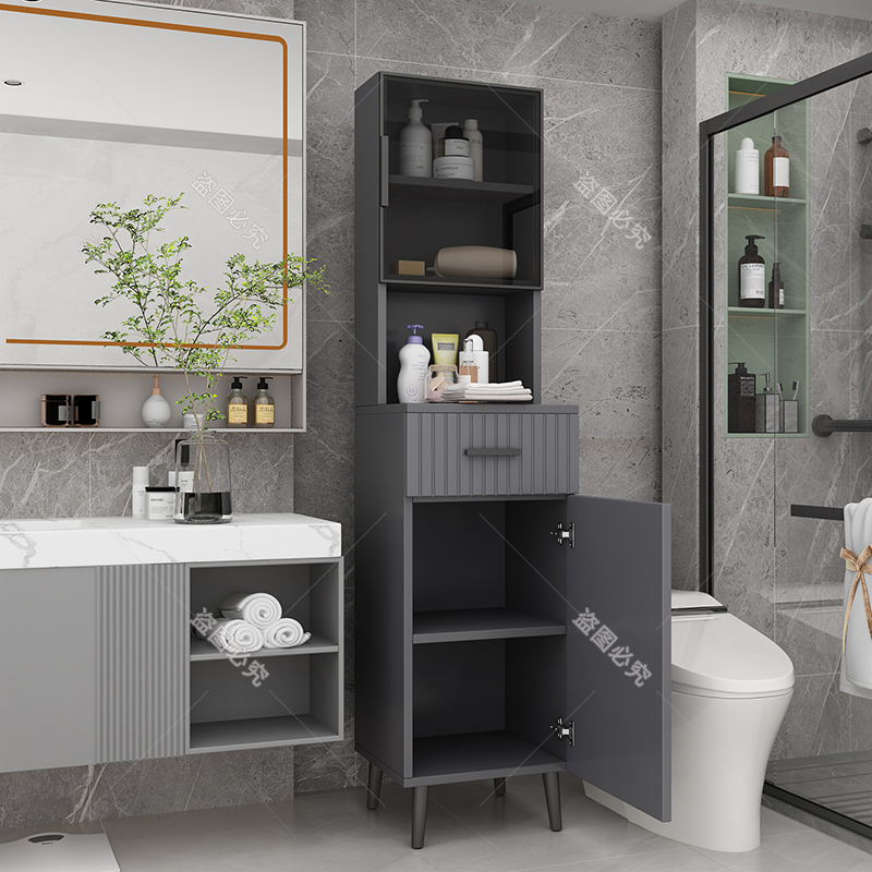卫生间浴室边柜侧柜收纳柜厕所马桶夹缝置物窄柜玻璃门靠墙落地柜 - 图3