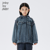 Gush] Gangnebub clothes boy clothing autumn denim jacket jacket with cap splicing male and female child jnbybyjnby