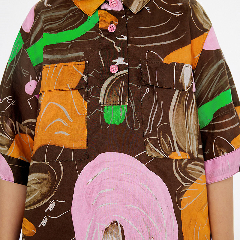 江南布衣童装短袖衬衣中袖衬衫领印花随机夏