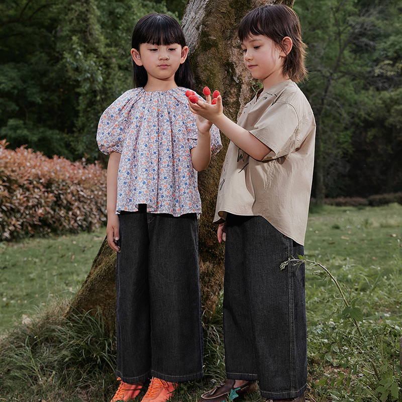 江南布衣童装牛仔长裤时尚纯色水洗直筒夏