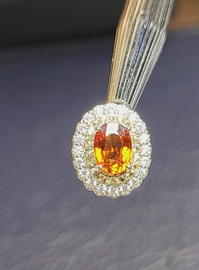 芬达石吊坠 橘子颜色 复古配石款 尺寸5*7mm  ​全净无暇 925银镶