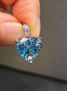 托帕石爱心吊坠重8.06克拉12mm全净体阿斯切切割实物爆闪925银镶