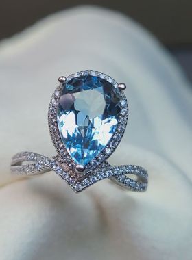 海蓝宝戒指 清新 闪亮透干净 清爽 水滴8*12mm尚美款显大显白优雅