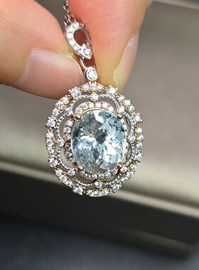 天然海蓝宝吊坠重量4克拉尺寸8.7*10.3mm丰巢切割净体肉眼全净