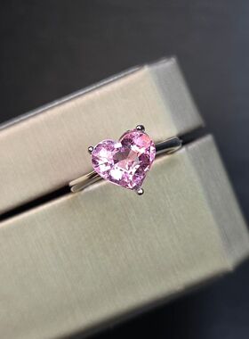 天然粉碧玺戒指重量2.4克拉直径9.5mm樱花粉日常佩戴百搭款925银