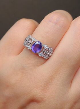 纯天然紫色蓝宝石戒指稀少浓郁的紫茄紫色重​1.15克拉5*7mm无烧