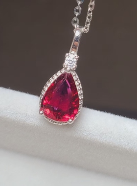 天然红碧玺吊坠红宝石颜色的碧玺鸽血红色稀少颜色银镶