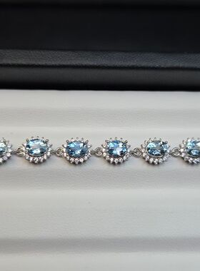 天然海蓝宝手链经典小戴妃款尺寸4*5mm9颗颜色好全实物布灵布灵闪