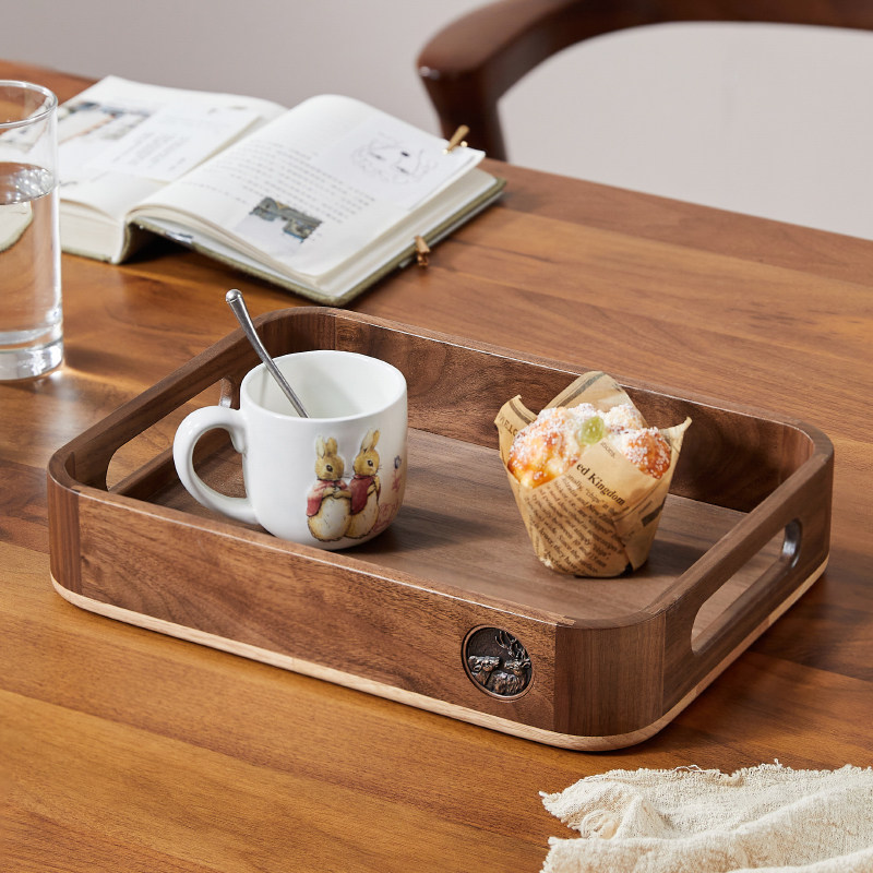 长方形实木托盘黑胡桃木茶盘家用客厅木质餐盘零食干果水杯收纳盘,淘宝优惠券,粉丝福利购,淘宝优惠卷