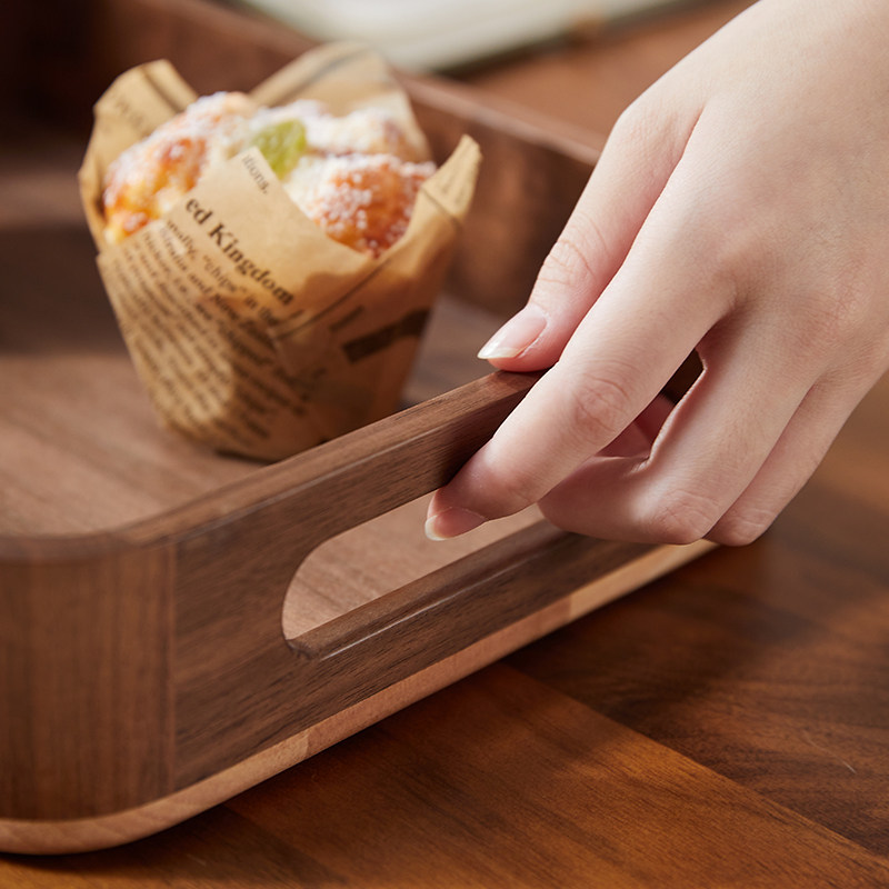 长方形实木托盘黑胡桃木茶盘家用客厅木质餐盘零食干果水杯收纳盘,淘宝优惠券,粉丝福利购,淘宝优惠卷