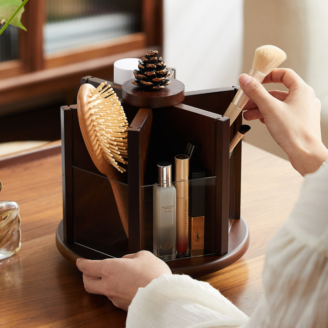 Wooden cosmetic storage box rotating